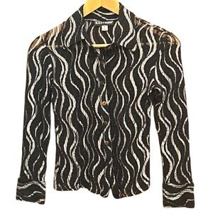 Vintage 90s Black Market Button Up Blouse Metallic Whimsigoth Y2K Emo Party Wear